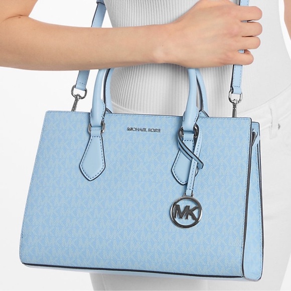 Michael Kors Sheila Medium Signature Logo Satchel Bag Light Sky Blue - Picture 4 of 11